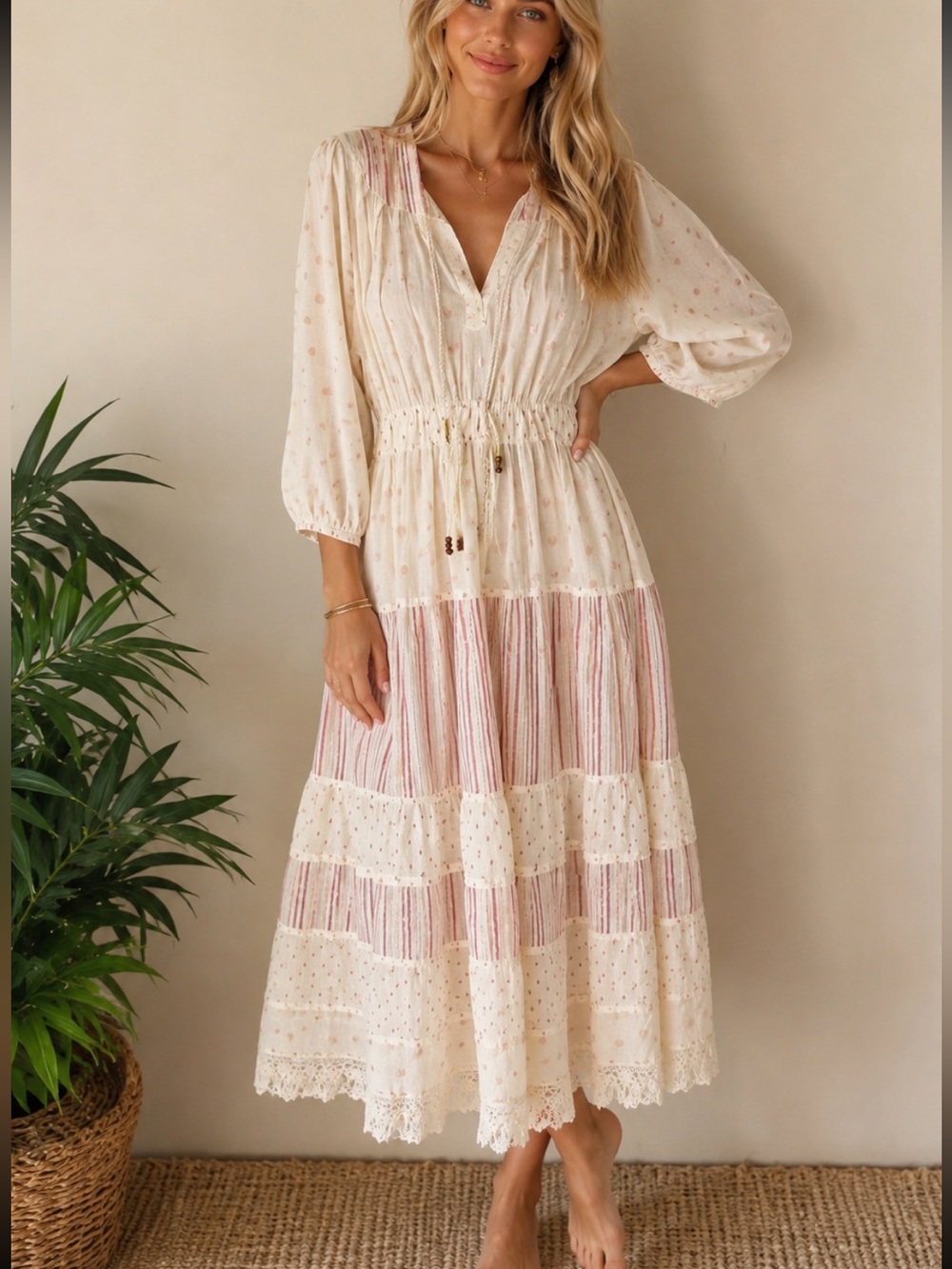 New! Valiente metallic striped tassel tie maxi dress 39492
